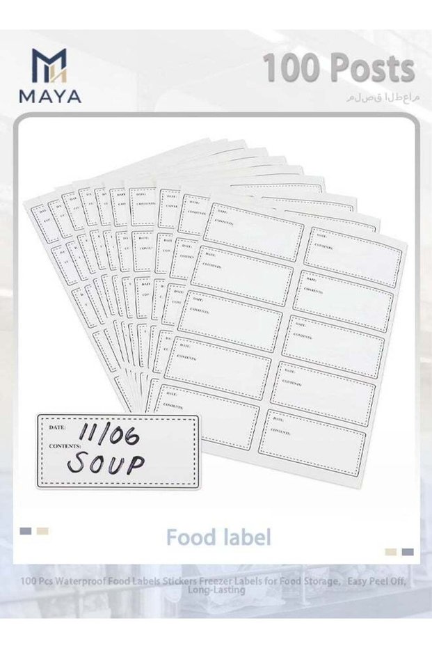 100 Posts Waterproof Food Labels Stickers Freezer Labels for Food Storage,Easy Peel Off,Long-Lastin