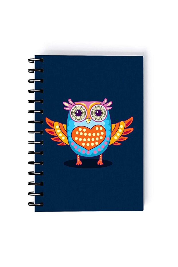 Spiral A5 Notebook Elegant Pattern Owl Blue Center Aesthetics