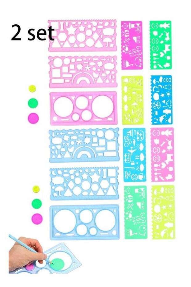 2 Set DIY Multi Shape Drawing Ruler, Multi functional Geometric Template Curve Pattern Ruler, Geome