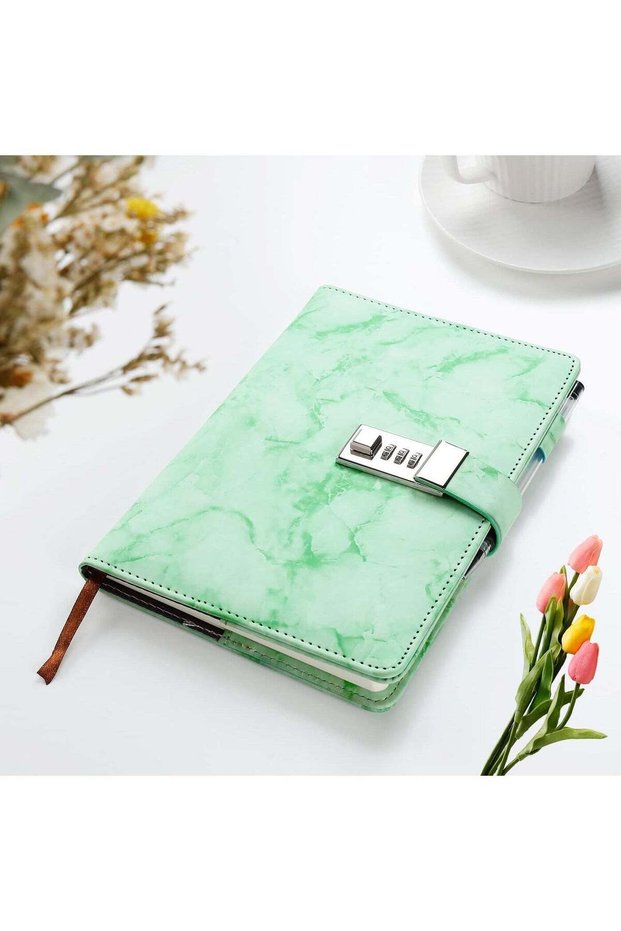 Marble Diary with Lock - Refillable A5 Daily Journal, 192 Pages - Combination Lock Notebook for Gir