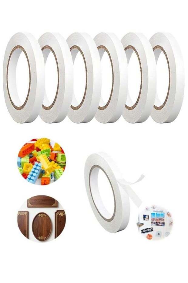 6 Rolls 10mm Double Sided Tape, Double Sided Sticky Tape, MultiPurpose Double Sided Sticky for Craf