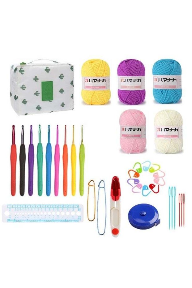 36 Piece Crochet Kit with Crochet Hooks Yarn Set Premium Bundle Includes Yarn Balls Needles Accesso