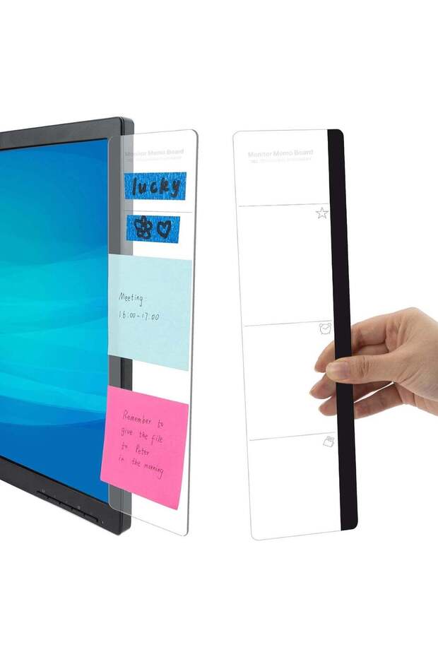 2pcs Acrylic Monitor Memo Board, Computer Sticky Note Holder with Functional Areas, Office Desk Acc