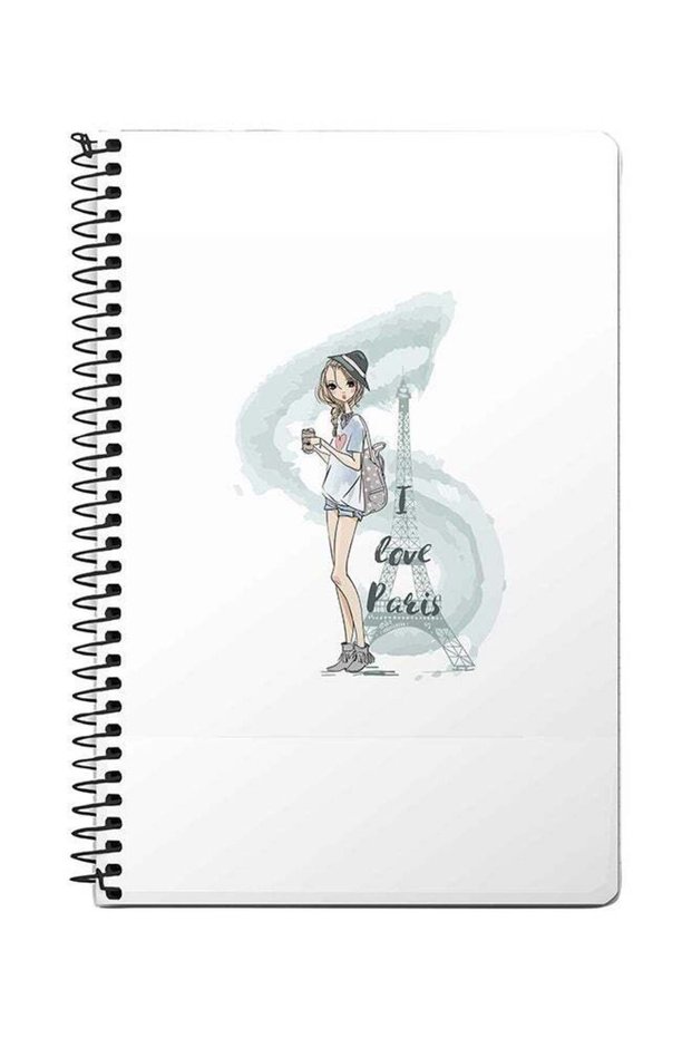 I Love Paris A5 Spiral Notebook White/Blue