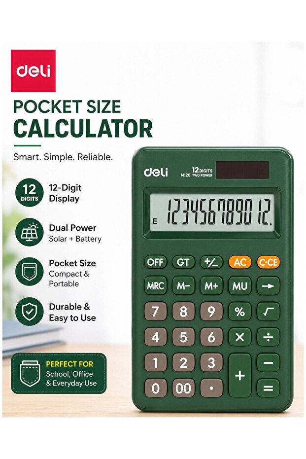 1-Piece Pocket Size Portable Calculator With 12 Digit Display Green