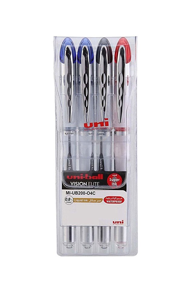 4-Piece Vision Elite Roller Pen 0.8mm Tip Multicolour