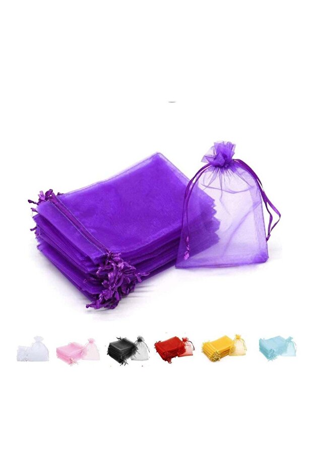 [100 Pieces] Purple Organza Bags with Drawstrings - [12 x 17 cm] Organza Goody Bags and Gift Pouche