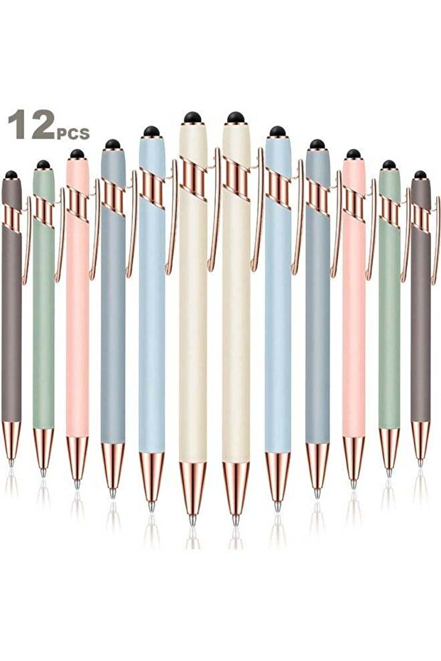 12 Pieces 2 in 1 Stylus Metal Ballpoint Pen with Stylus Tip, 1.0 mm Black Ink Ballpoint Pen for Tou