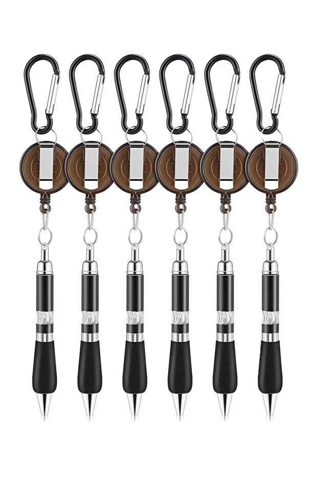 Carabiner Pens, 6 Pieces Carabiner Keychain Retractable Badge Reel Ballpoint Pen, 3 in 1 Belt Clip