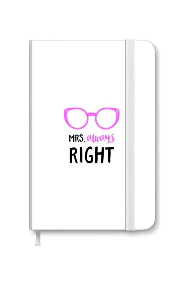 Designer A5 Thick Hardcover Notebook - Mrs. Always Right White/Black/Pink