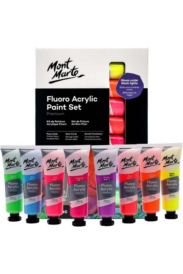 Mont Marte Fluoro Acrylic Paint Set, 8 x 36ml
