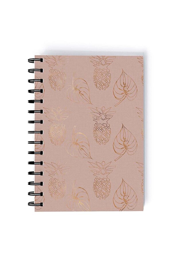 Spiral A5 Notebook Pineapple Pattern Beige and Brown Aesthetics