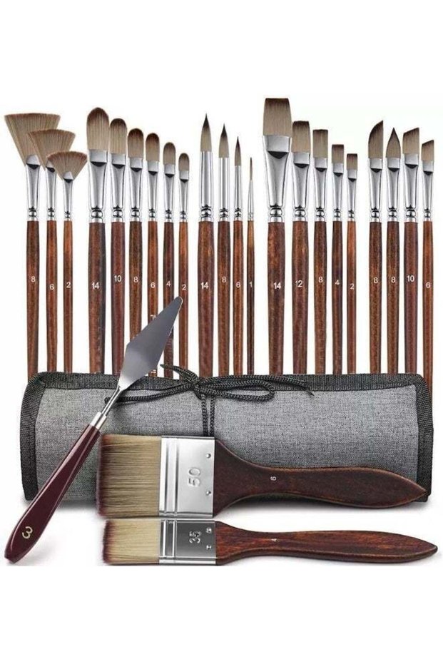 26pcs Paint Brush Set, Acrylic Paint Brushes, Professional Artist Series with Wide Flat, Filbert, F