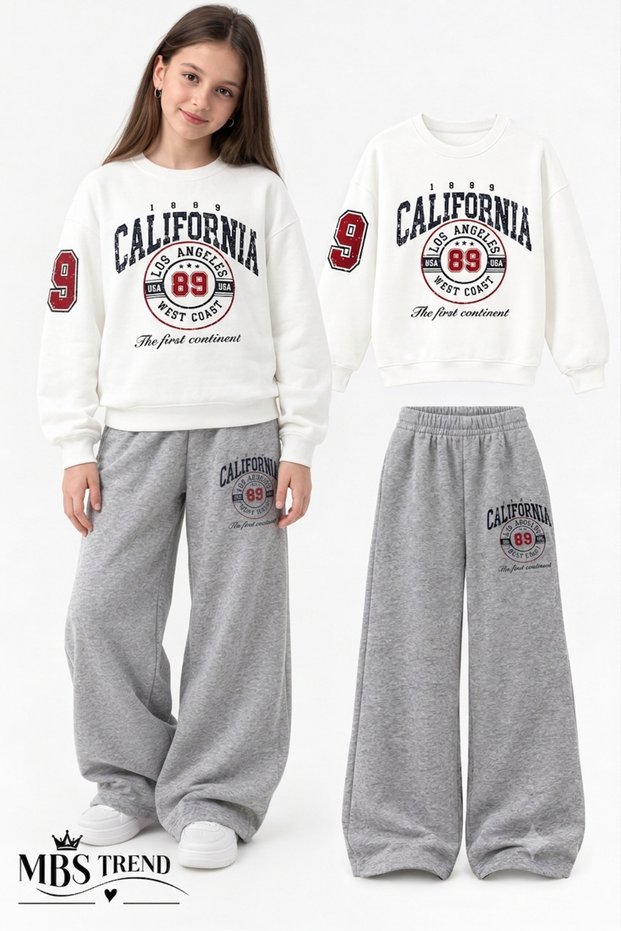 Winter Girls' California Printed Sweatshirt and Sweatpants 2-Piece Tracksuit Set