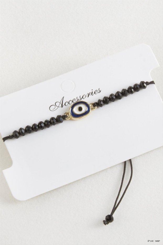 Ilkestor Nazar Crystal Macrame Cord (133516) Bracelet Black