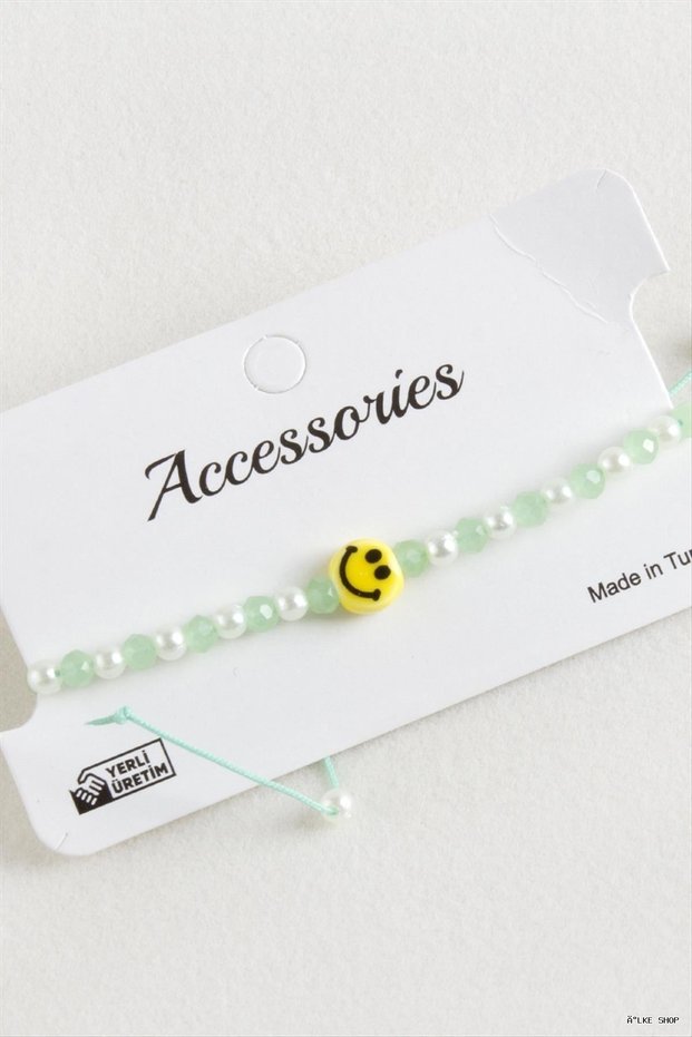 Ilkestor Emoji Pearl Crystal Macrame Rope (31609) Bracelet Green