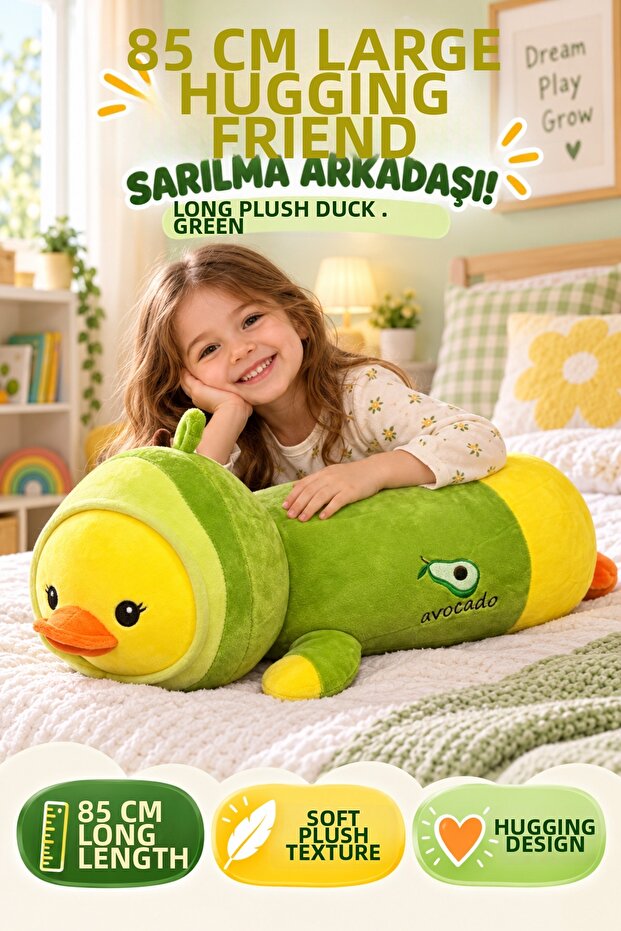 85 cm Long Avocado Duck Plush Toy Green Soft Large Size Sleeping Companion Decorative Pillow XL