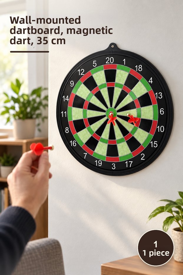 1 Piece Wall-Mounted Magnetic Dart Game – Wall-Mounted Dart Board, Magnetic Darts, 35 cm