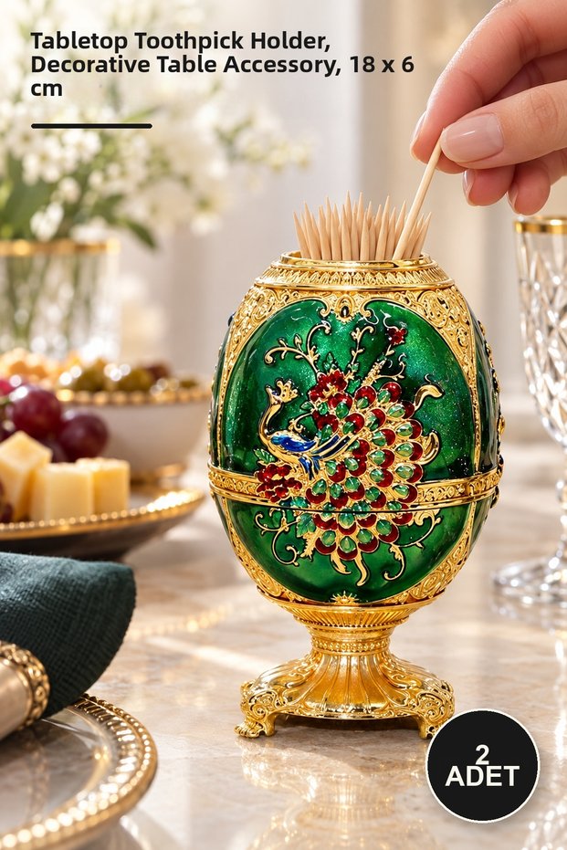 2 Peacock-Shaped Toothpick Holders – Tabletop Toothpick Holder, Decorative Table Accessory, 18 X 6 cm