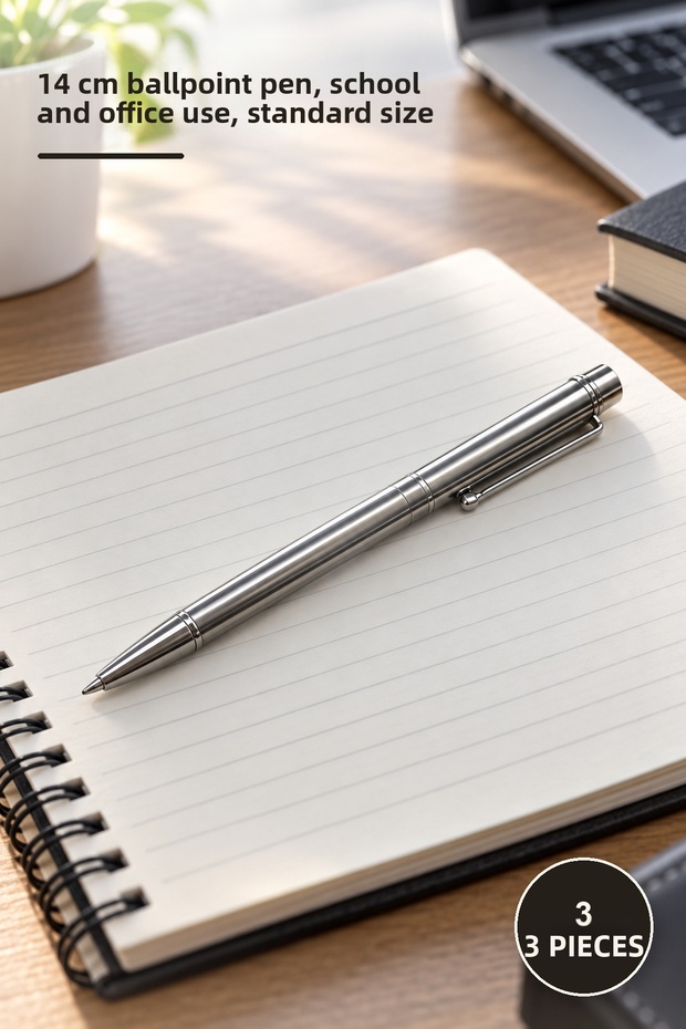 3 Pcs Ballpoint Pens - 14 cm Length, Writing Tool, for School and Office, Ballpoint Pen, Standard Size