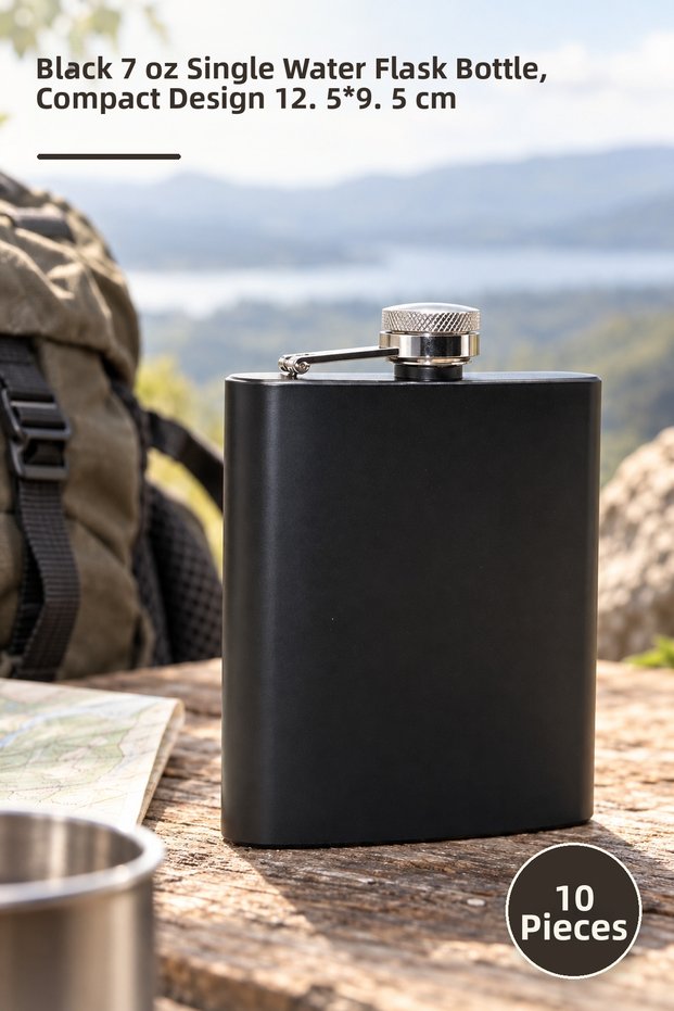 10 Pieces of Flask Bottles – Black 7 oz Single Water Bottle Flask Bottle, Compact Design 12.5*9.5 cm