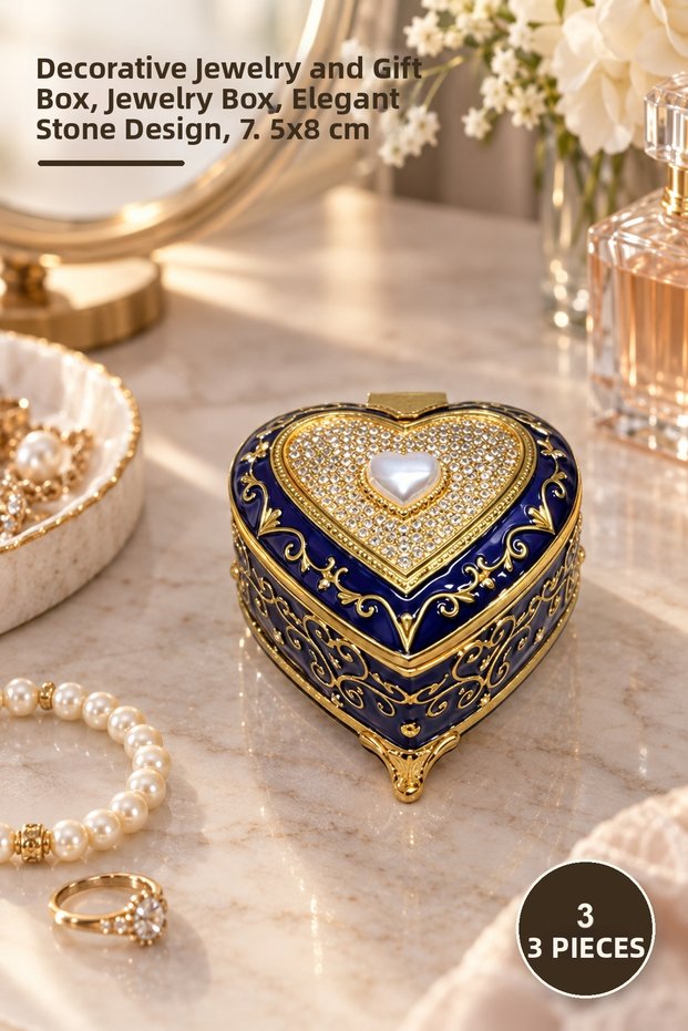 3 Piece Stone Box – Decorative Jewelry and Gift Box, Jewelry Box, Stylish Stone Design, 7.5X8 cm