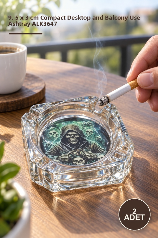 2 Glass Ashtrays – 9.5 X 3 cm Compact Ashtray for Desktop and Balcony Use Alk3647 Ashtray