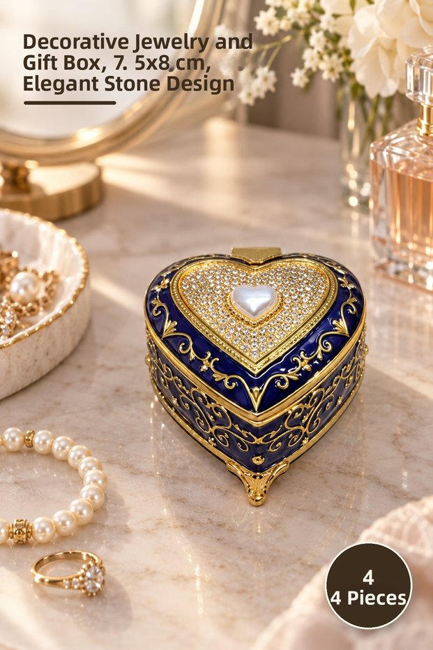 4 Piece Stone Box – Decorative Jewelry and Gift Box, Jewelry Box, Stylish Stone Design, 7.5X8 cm