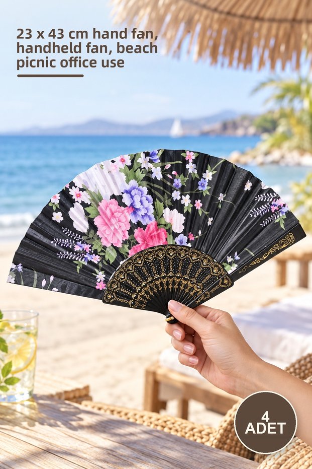 4 Plastic Fans – 23 X 43 cm Hand Fan, Hand Fan, Beach Picnic Office Use