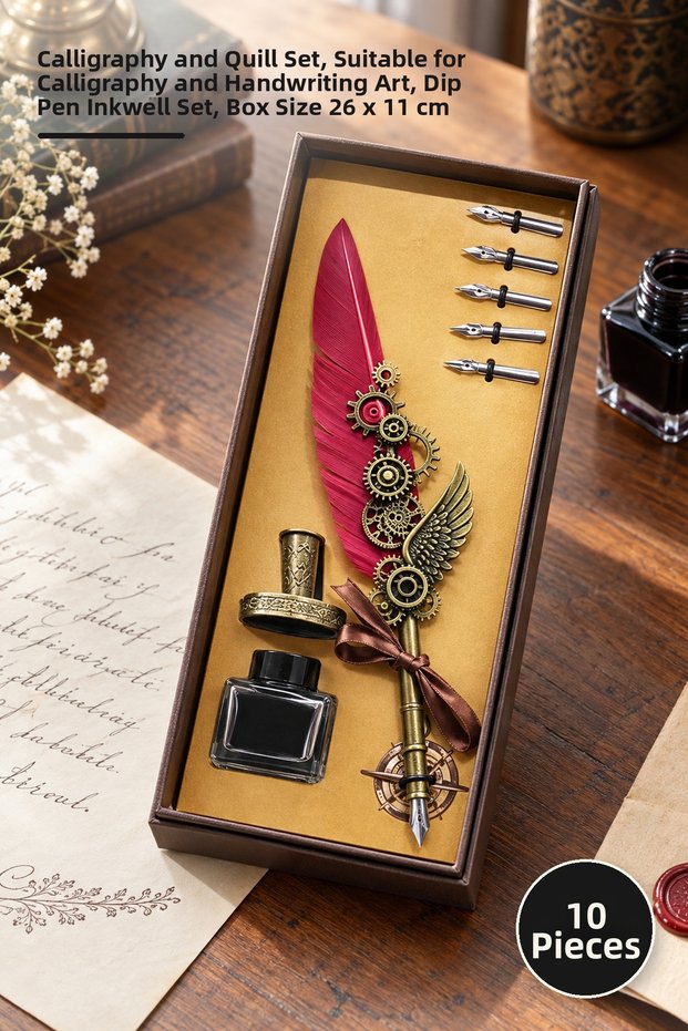 10 Pieces Divit Inkwell Set – Dip Pen Inkwell Set, Suitable for Calligraphy and Lettering Art, Box Size 26 X 11 cm