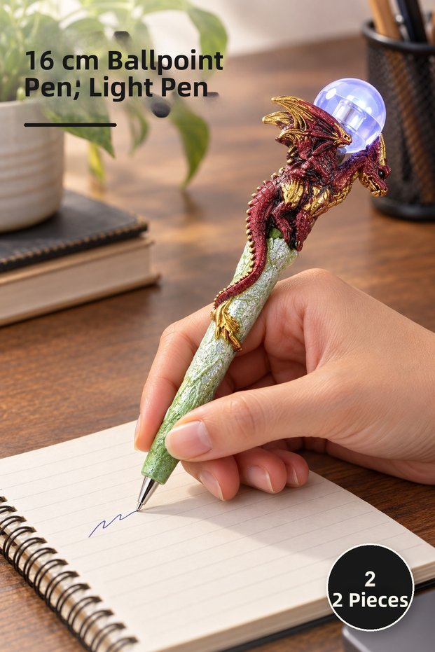 2 Pieces of Lighted Polyester Ballpoint Pens – 16 cm Length, Ballpoint Pen, Writing Pen, Light Pen