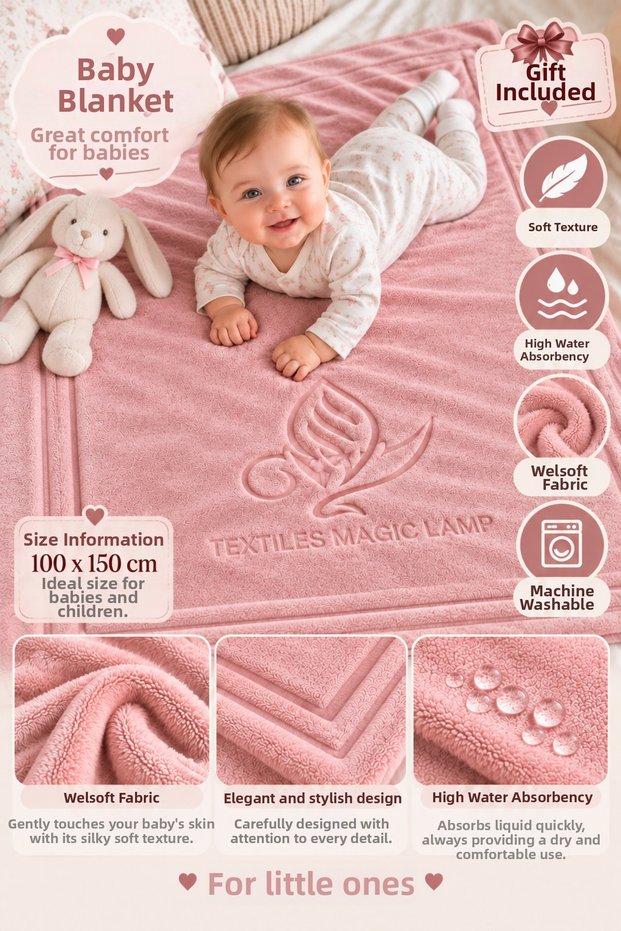 Baby Blanket 100X150 cm Welsoft Soft Textured Warm Blanket for Children and Newborns