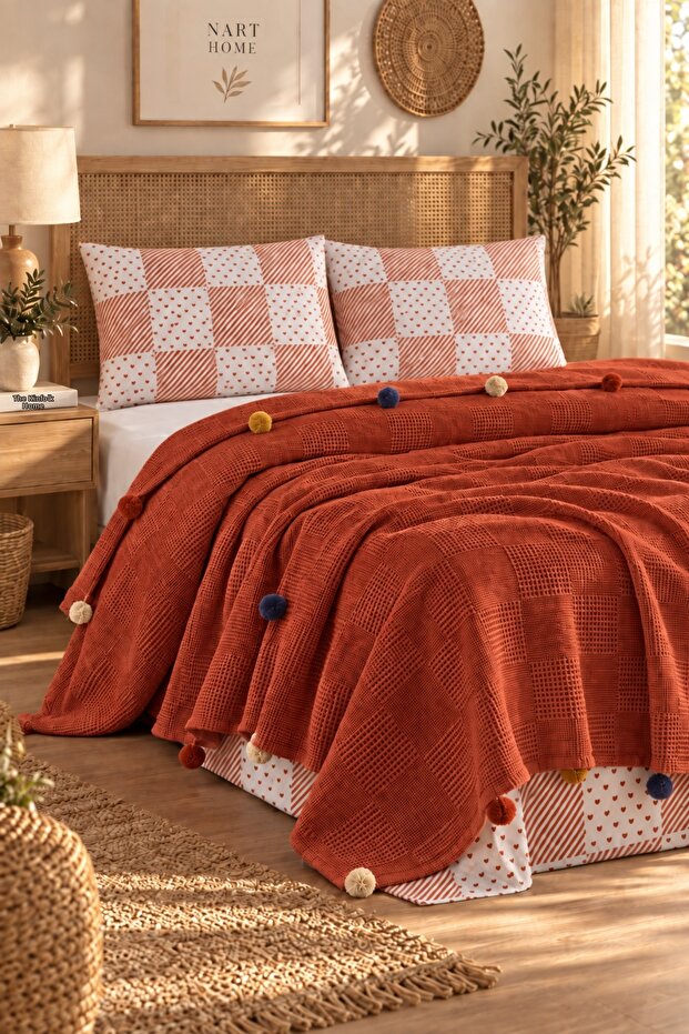 100% Cotton Double Pompom Pique Set Tile (Pique + Sheet + Pillowcase)