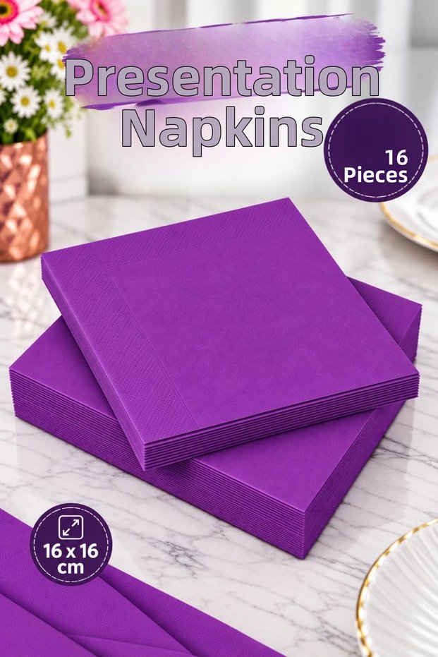 Plain Purple Colored Napkin Presentation Holder 16 Pieces Decorative Aesthetic Birthday Party Concept 16X16 cm