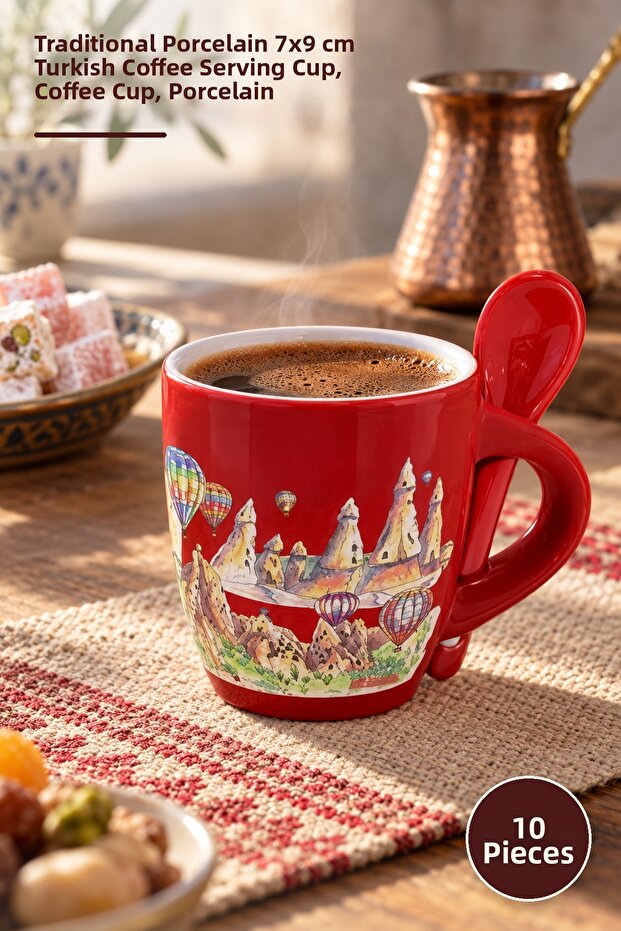 10 Pieces of Regional Coffee Cups – Traditional Porcelain 7X9 Cm, Turkish Coffee Presentation Cup, Coffee Cup, Porcelain
