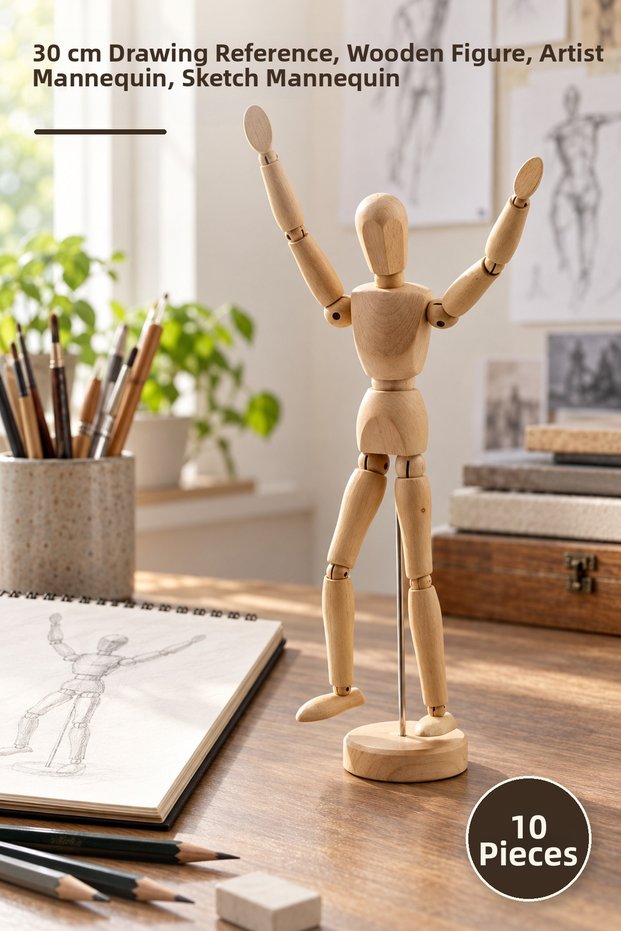10 Pieces Wooden Sketch Mannequins – 30 cm Drawing Reference, Wooden Figure, Artist Mannequin, Sketch Mannequin