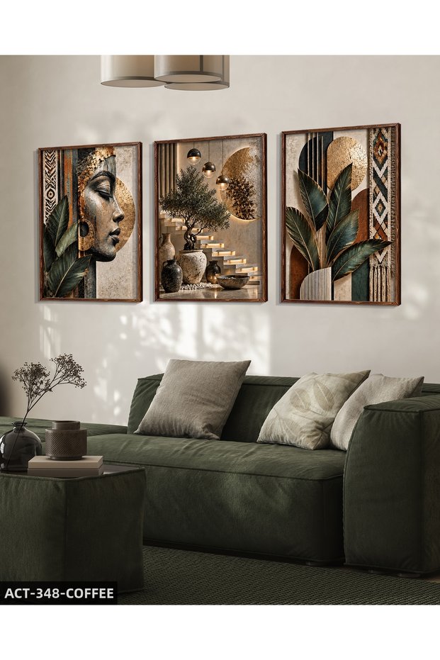 African Woman and Leaf 3 Piece Wooden Framed Painting Act