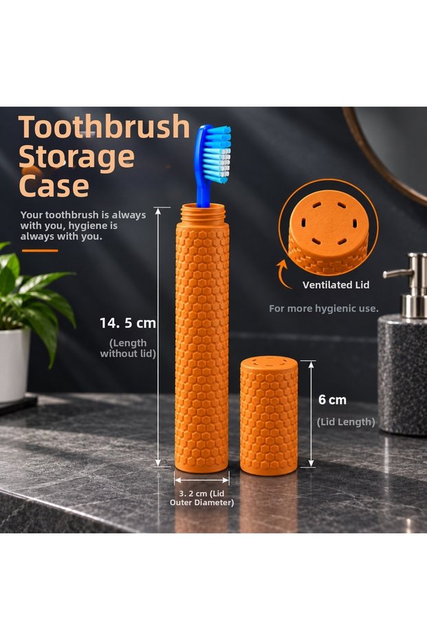 Portable Travel Type Snap-On Cover Toothbrush Storage Container - Hygienic Protection Box - Orange