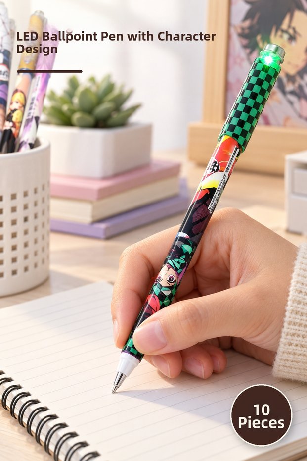 10pcs anime figure ballpoint pen - led figure writing pen, ballpoint pen, cute character design