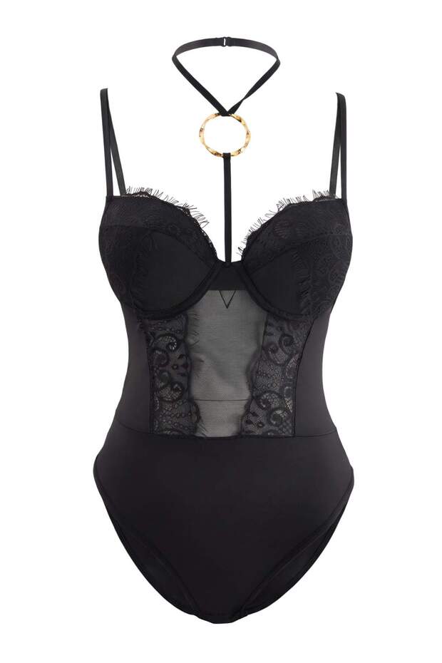 Black Lace Fitted Plain Body Thmaw27Bd00015
