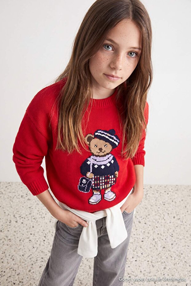 Red Girls' Knitted Sweater Tkdaw27Kz00027
