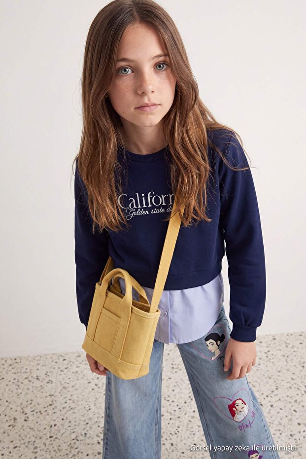 Lacivert Kız Çocuk Örme Sweatshirt TKDAW27SW00040