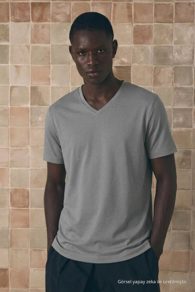 Men's Cotton Flexible Smoked V-Neck T-Shirt