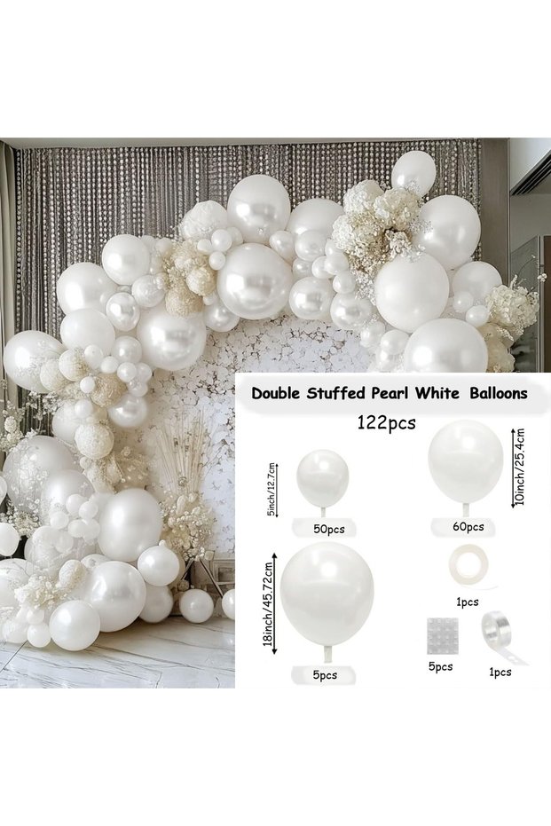 18inch MULTI 122pcs Pearl White Balloon Garland Arch Kit, Perfect for Weddings, Birthdays, Bridal Sh