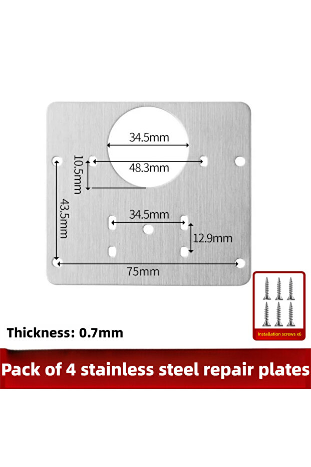 4-piece set Stainless Steel Cabinet Hinge Repair Plate - Reinforcement Fixing Plate for Wardrobe Doo