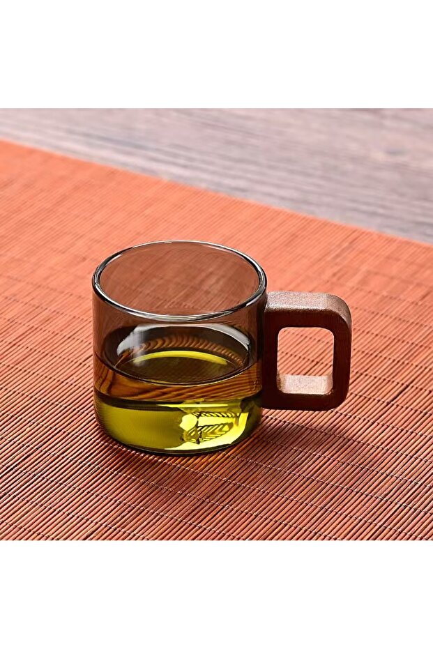 120ml grey YWDL 1pcs Heat-resistant Glass Tea Cup With Walnut Handle 120ml Mini Espresso Cup Set Gro