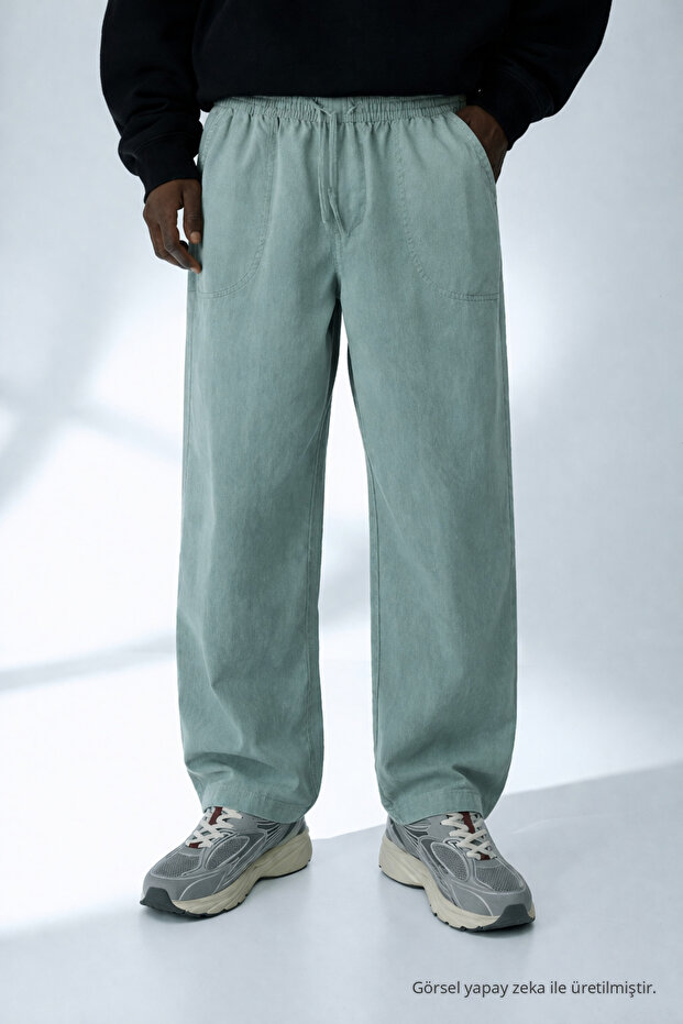 Men's Casual Summer Trend Loose S.Green Linen Trousers