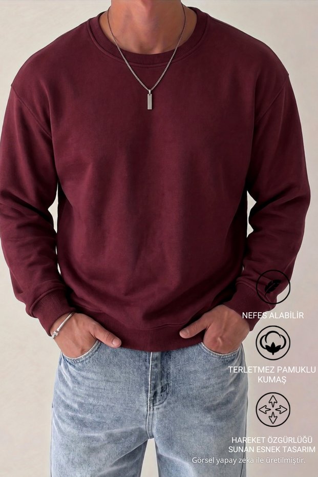 Men's Winter Crew Neck Burgundy Knit Sweater