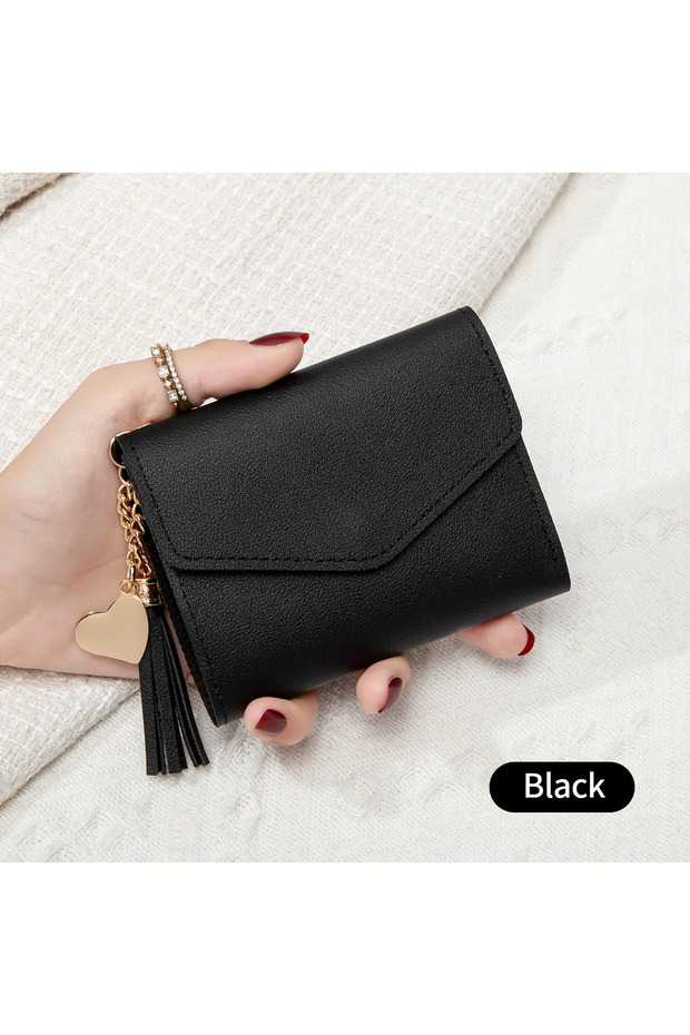 QB360-Black Compact Women’s Clutch Wallet Sleek Black,Portable Coin Purse with Golden-Tone Snap Clos