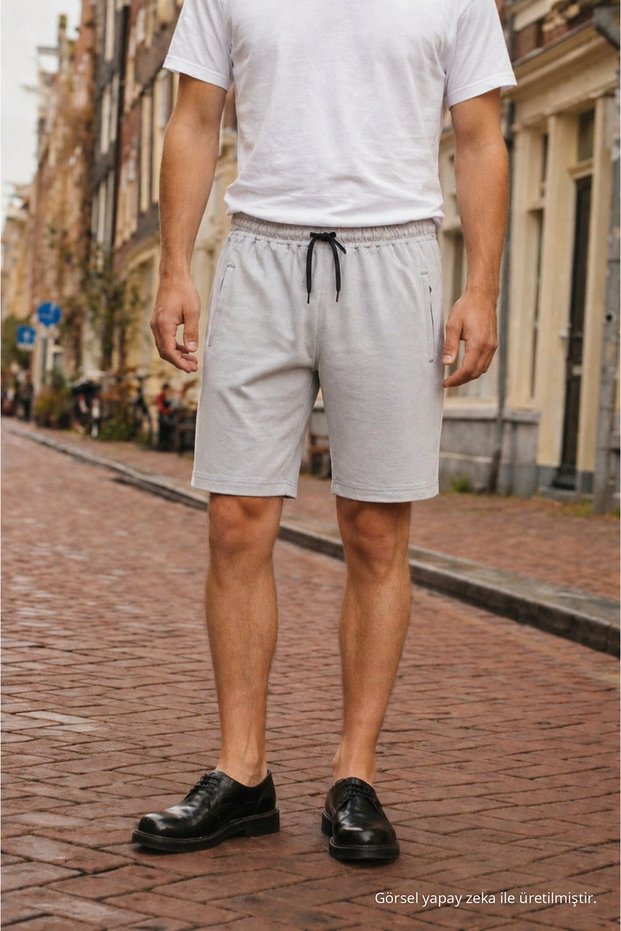Men's Regular Lace-Up Casual Gray Basic Shorts